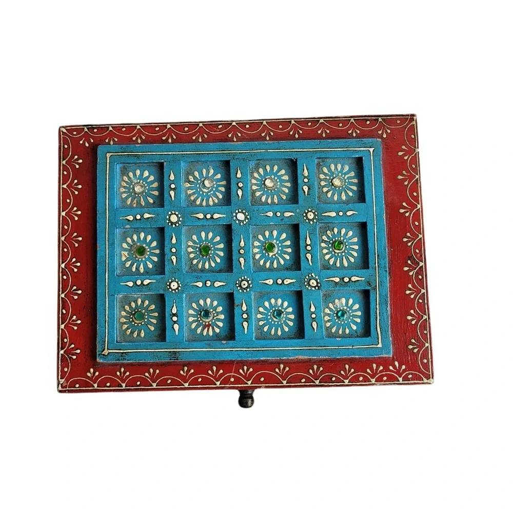 Embellished Bohemian Keepsake Jewelry Wooden Lidded Storage Box India‎ 4